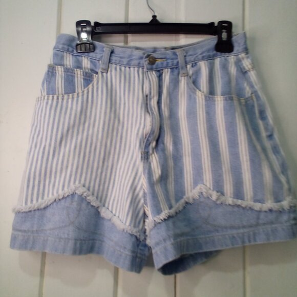 Zanadi Shorts Women 11 12 Denim Vintage High Rise Stripe Spellout Pocket Blue - Picture 2 of 16